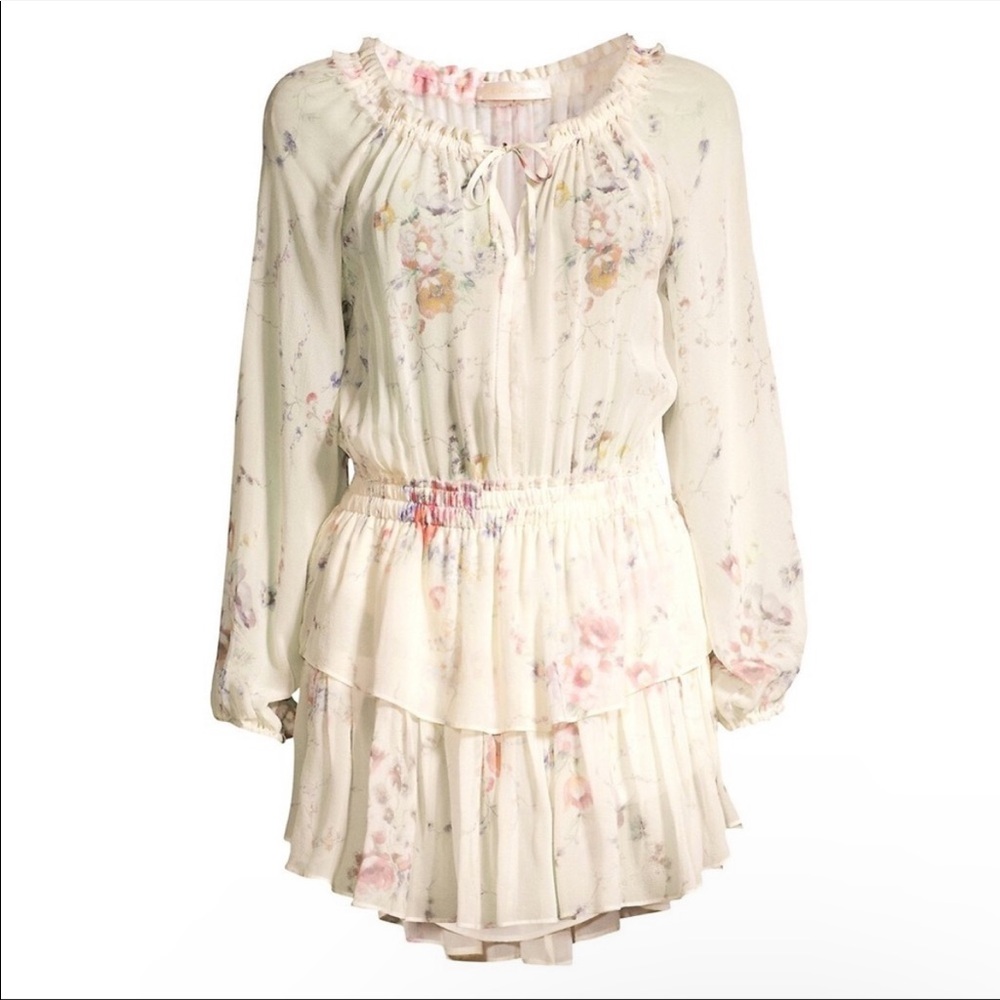 LoveShackFancy Popover Floral Silk Mini Dress